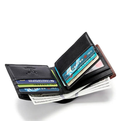 Interior layout of MING CLAN Men's Short Bifold Leather Wallet with card slots and bill compartment