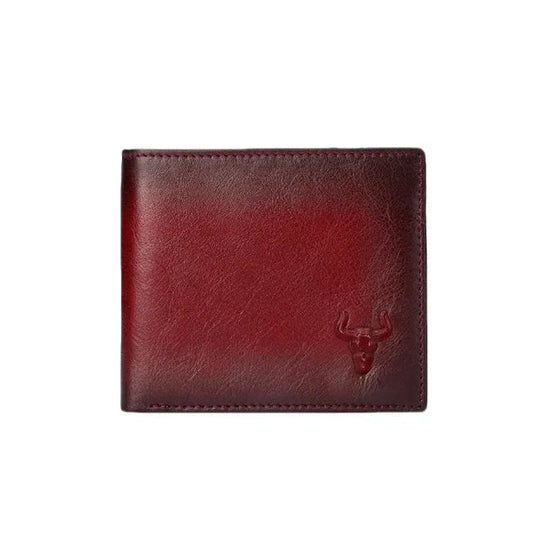MING CLAN Men's Slim Bifold Full Grain Leather Wallet - Front main view in Burgundy Red
