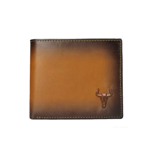MING CLAN Men's Slim Bifold Full Grain Leather Wallet - Front main view in Vintage Brown