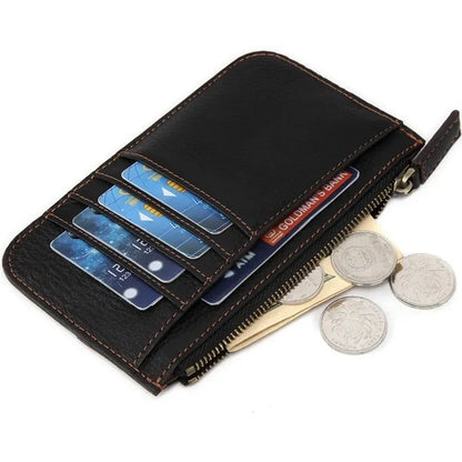 MING CLAN Slim Zipper Card Case open showing top compartment capacity for coins and cash