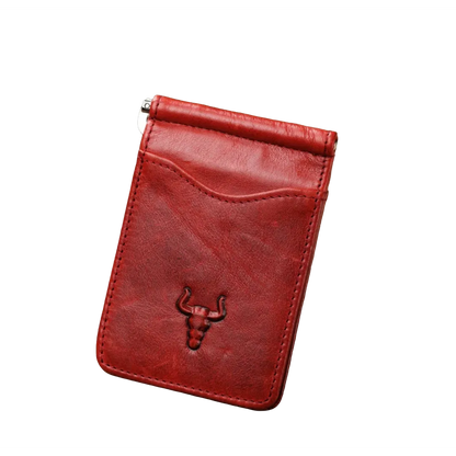 Mingclan elegant red premium leather cash clip wallet, ultra-thin front wallet design.